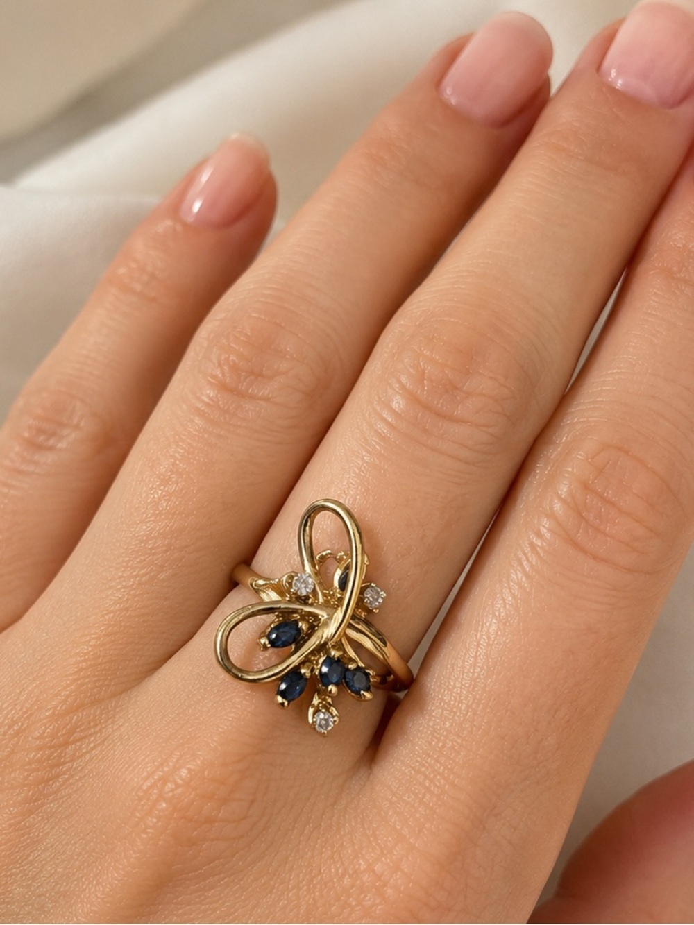 Vintage 585 14k Yellow Gold Blue Spinel And Diamond Ring Sz 5.75